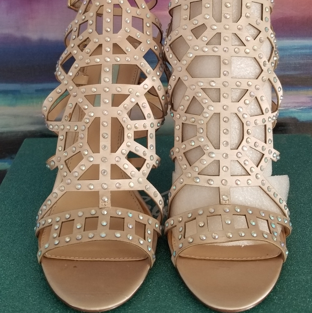 Blue by Betsey Johnson Champagne Cut Out Stiletto Sandal w/Iridescent Stones